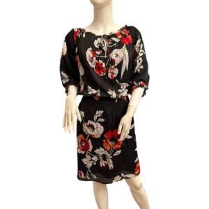 White House Black Market Red Floral Feminine Flowy Dress Size XL